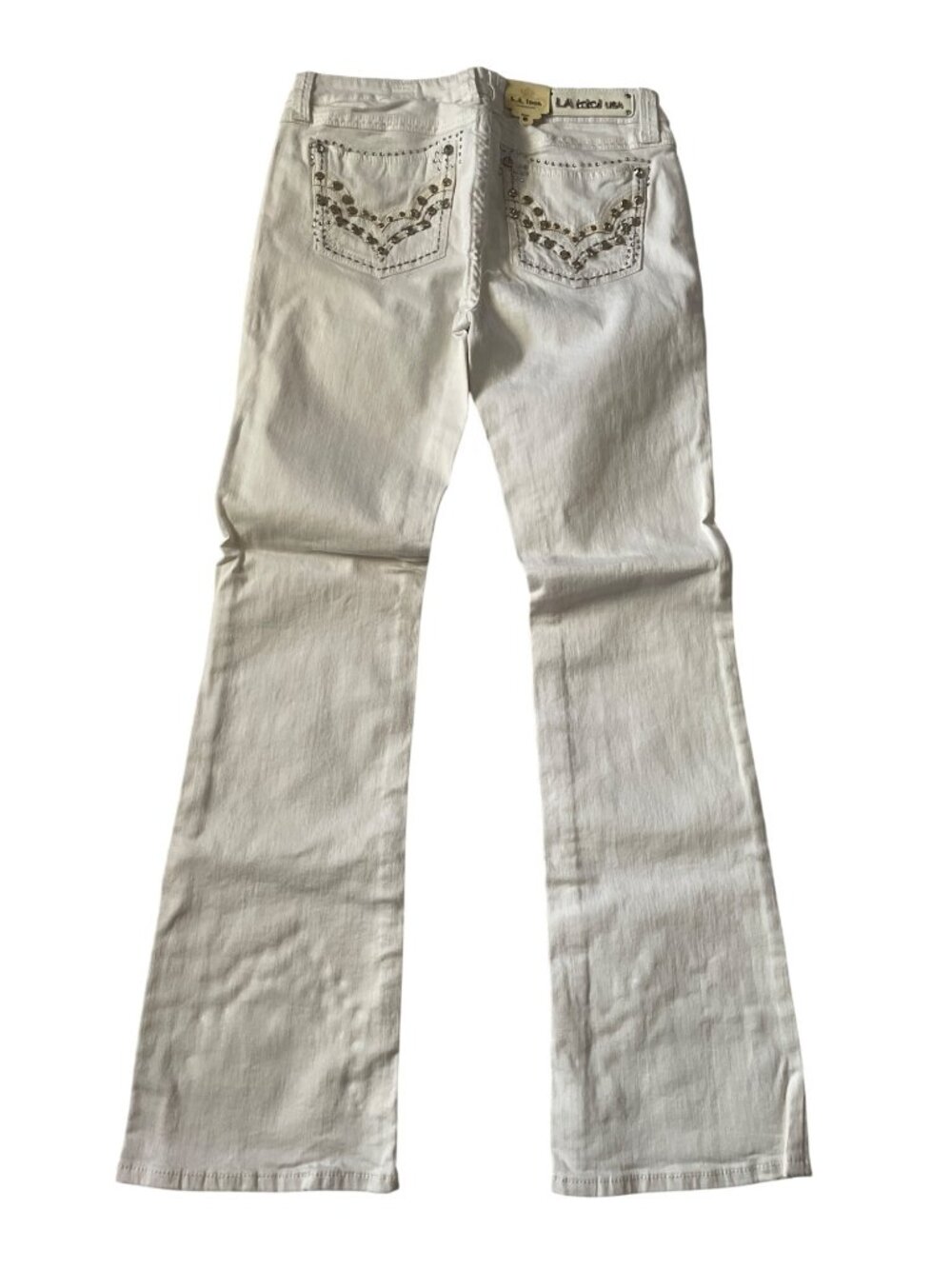 White Bootcut Jeans W/ Embellished Pockets Size 13 L.A. Idol USA